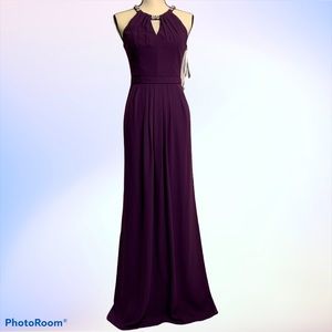 Crepe Halter Bridesmaid Dress with Beaded Neckline